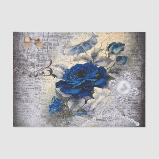 Viktorianisch Dunkelblaue Rose Ephemera Decoupage Seidenpapier (Vorderseite)