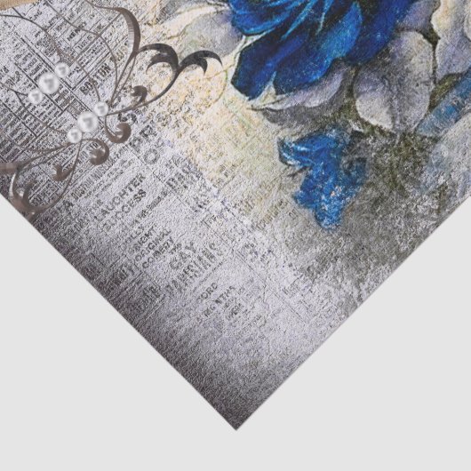 Viktorianisch Dunkelblaue Rose Ephemera Decoupage Seidenpapier (Ausschnitt)
