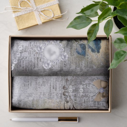 Viktorianisch Dunkelblaue Rose Ephemera Decoupage Seidenpapier (Geschenk)