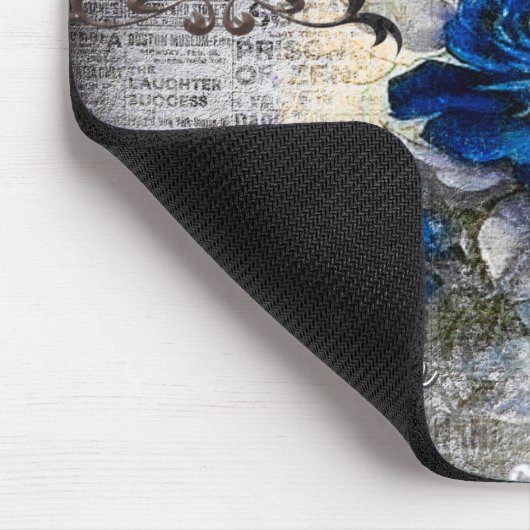 Viktorianisch Dunkelblaue Rose Ephemera Monogram Mousepad (Ecke)