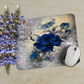 Viktorianisch Dunkelblaue Rose Ephemera Monogram Mousepad