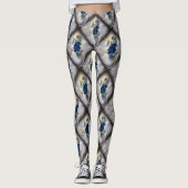 Viktorianisch Dunkelblaue Rose Ephemera Muster Leggings (Vorderseite)