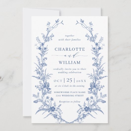 Viktorianisch Dusty Blue Französischer Garten Blum Einladung (Vorderseite)