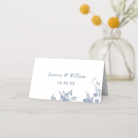 Viktorianisch Dusty Blue Französischer Garten Blum Platzkarte (Rückseite)