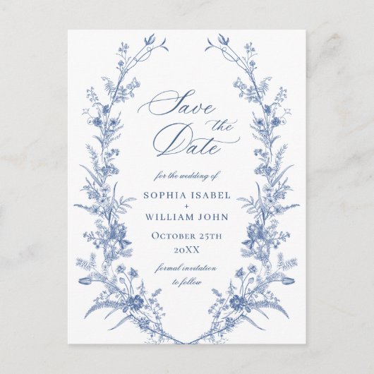 Viktorianisch Dusty Blue Französischer Garten Blum Postkarte (Vorderseite)