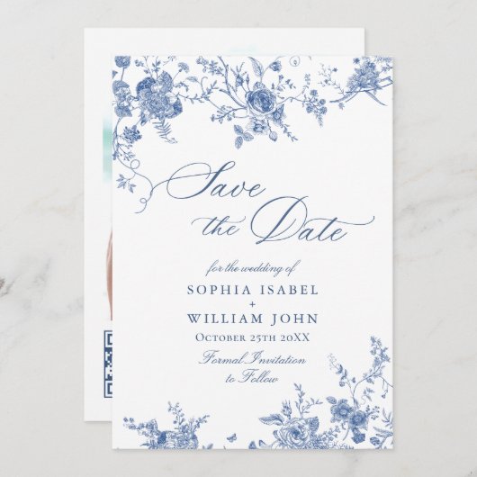 Viktorianisch Dusty Blue Französischer Garten Blum Save The Date (Vorne/Hinten)