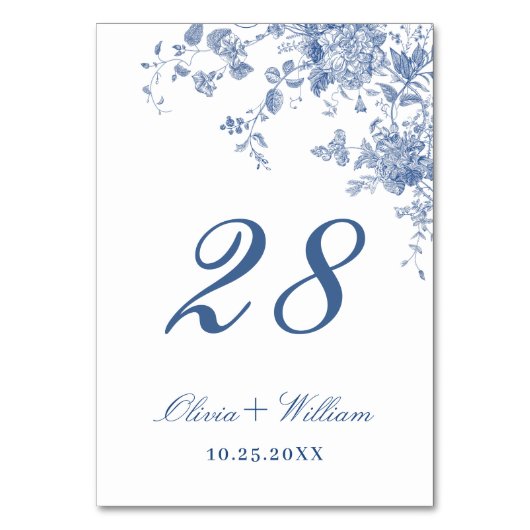 Viktorianisch Dusty Blue Französischer Garten Blum Tischnummer (Vorderseite)