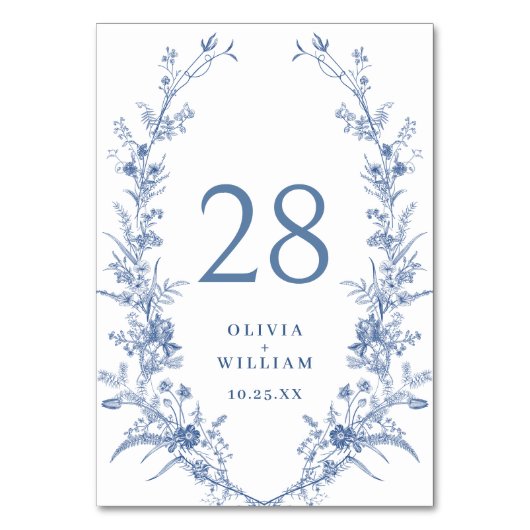 Viktorianisch Dusty Blue Französischer Garten Blum Tischnummer (Rückseite)