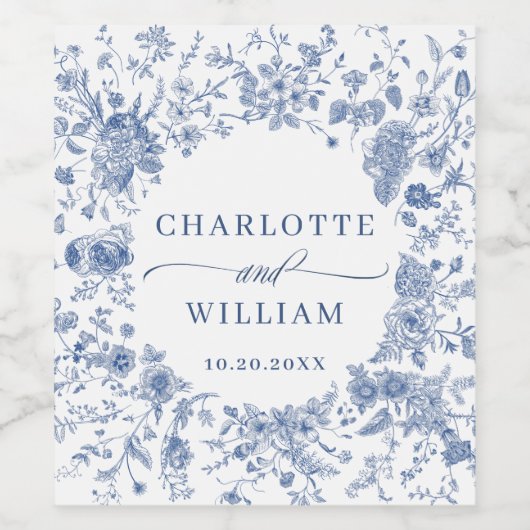 Viktorianisch Dusty Blue Französischer Garten Blum Weinetikett (Einzelnes Label)