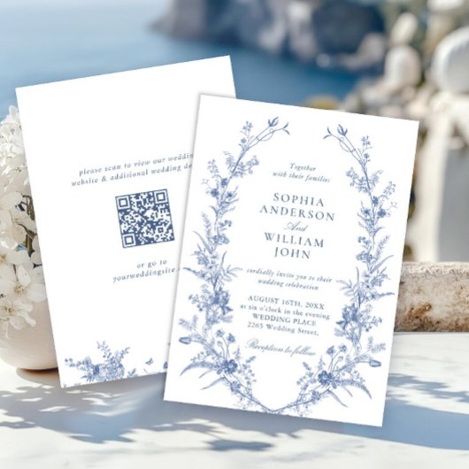 Viktorianisch Dusty Blue French Garden Wedding QR- Einladung