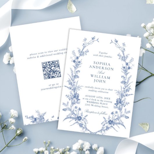 Viktorianisch Dusty Blue French Garden Wedding QR- Einladung