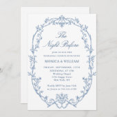 Viktorianisch Dusty Blue Probe Dinner QR-Code Einladung (Vorne/Hinten)