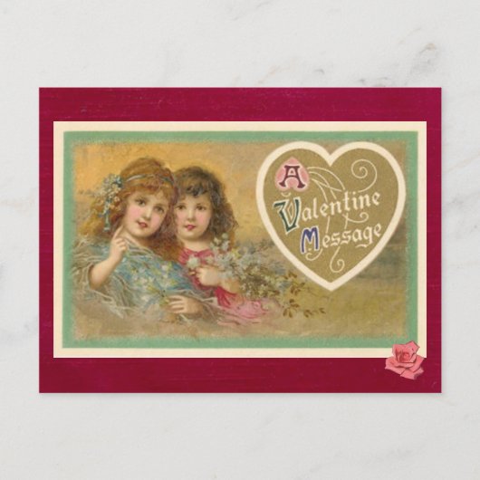 Viktorianisch Eine Valentine Nachricht 2 Girls Pos Feiertagspostkarte (Vorderseite)