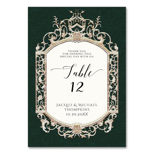 Viktorianisch Elegant Formal Emerald n Gold Empfan Tischnummer (Vorderseite)