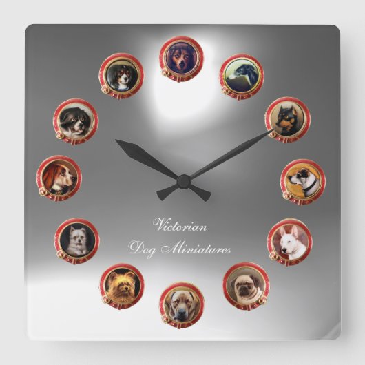 VIKTORIANISCH ENAMELS MINIATURHUNDERPORTRAS Weiß Quadratische Wanduhr (Vorderseite)