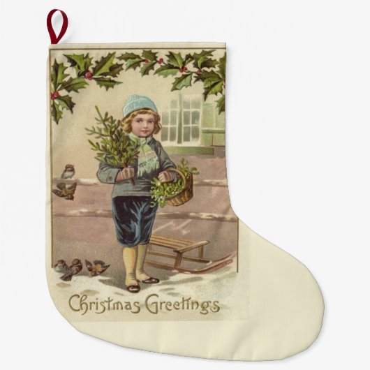 Viktorianisch English Boy Weihnachtsgrüße Großer Weihnachtsstrumpf (Vorderseite)