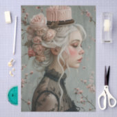 Viktorianisch Era Lady Floral Headdress Decoupage Seidenpapier (Handwerk)