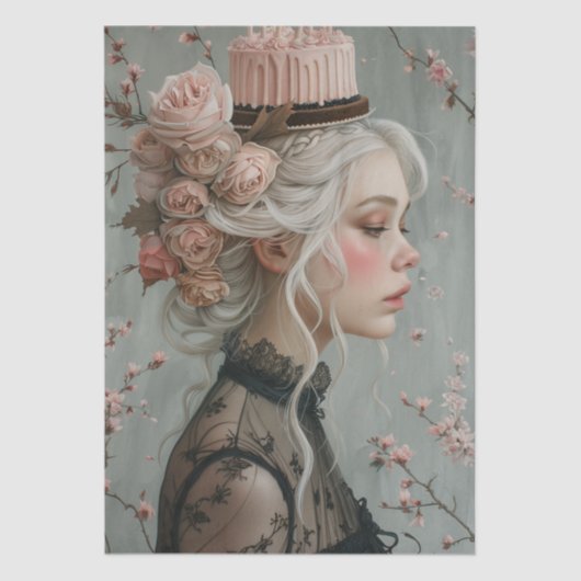 Viktorianisch Era Lady Floral Headdress Decoupage Seidenpapier (Vorderseite)