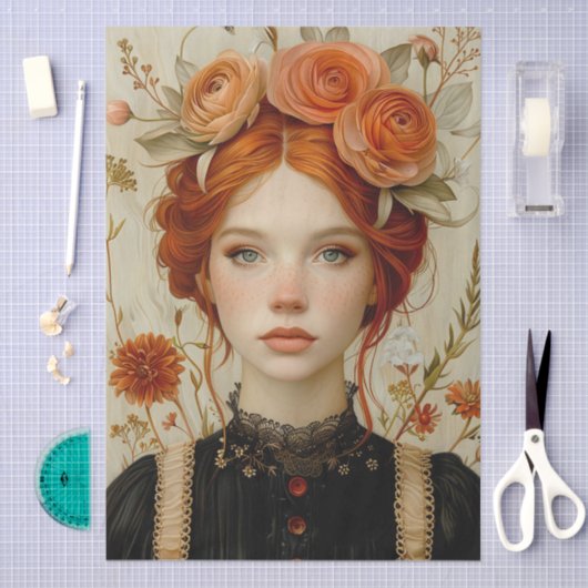 Viktorianisch Era Lady Floral Headdress Decoupage Seidenpapier (Handwerk)