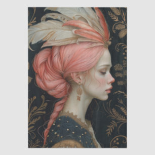 Viktorianisch Era Lady Floral Headdress Decoupage Seidenpapier