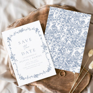 Viktorianisch Floral Dusty Blue French Wedding Save The Date