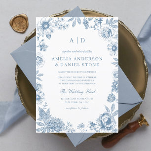 Viktorianisch französisches staubblaues Hochzeitsm Einladung