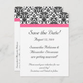 Viktorianisch Fuchsia Pink White Damask Save the D Ankündigungspostkarte (Vorne/Hinten)
