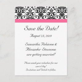 Viktorianisch Fuchsia Pink White Damask Save the D Ankündigungspostkarte