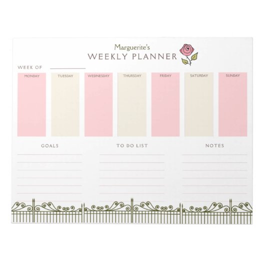 Viktorianisch-Gartenwochenplan Notizblock (Vorderseite)