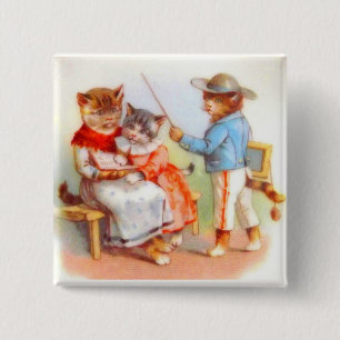 Viktorianisch gekleidete Katzen Button