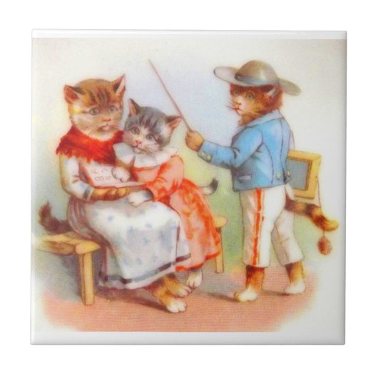 Viktorianisch gekleidete Katzen Fliese (Vorderseite)