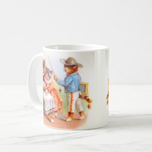 Viktorianisch gekleidete Katzen Kaffeetasse (Vorderseite Links)
