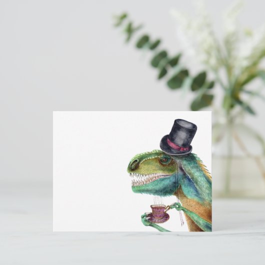 Viktorianisch Gentleman Tyrannosaurus Rex Postkarte (Stehend Vorderseite)