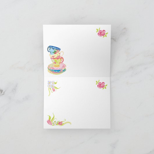 Viktorianisch gestapelte Teebecher Tee Tee Tee Dan Dankeskarte (Innenseite)