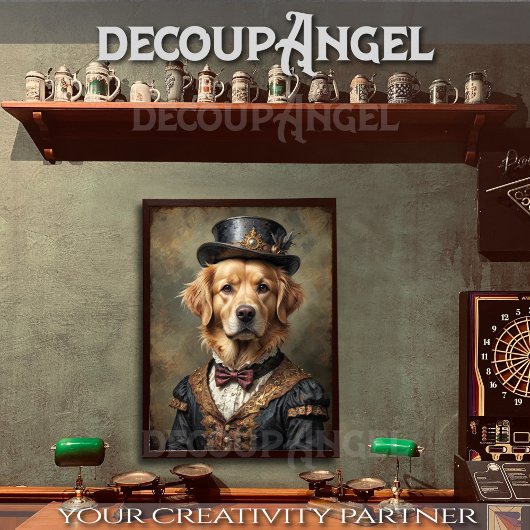 Viktorianisch Golden Retriever Dog - Decoupage- Seidenpapier