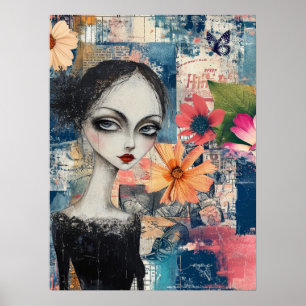 Viktorianisch Goth Girl Floral Butterfly Abstrakte Poster