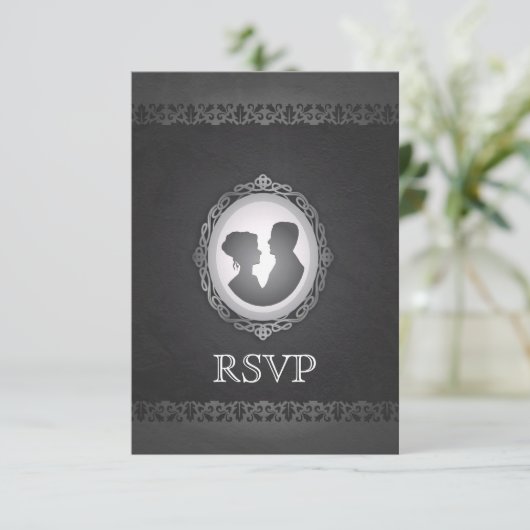 Viktorianisch Gothic Cameo Wedding RSVP (Stehend Vorderseite)