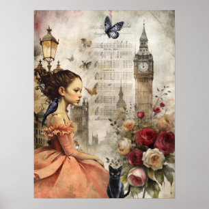 Viktorianisch Gothic Girl & Florals London Poster