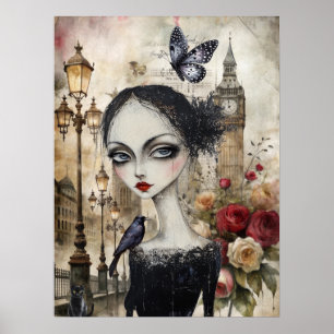 Viktorianisch Gothic Girl & Florals London Poster