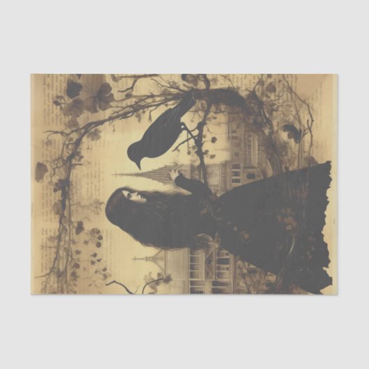 Viktorianisch Gothic Girl Raven Decoupage Seidenpapier (Vorderseite)