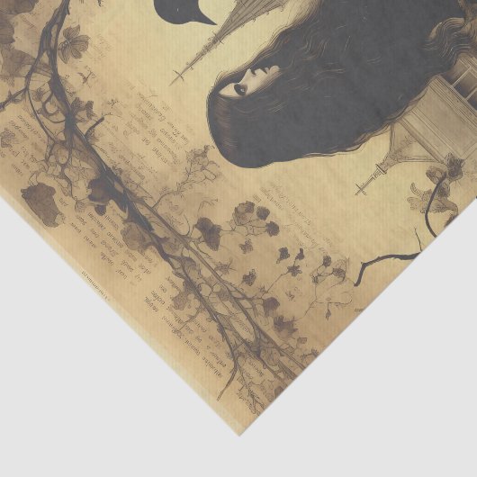 Viktorianisch Gothic Girl Raven Decoupage Seidenpapier (Ausschnitt)