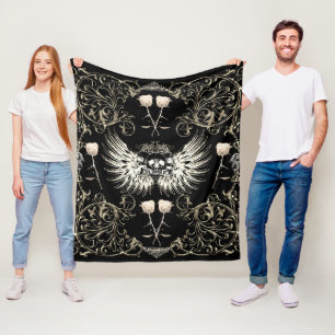 Viktorianisch gothische Romantik-Totenkopf-Flügel  Fleecedecke