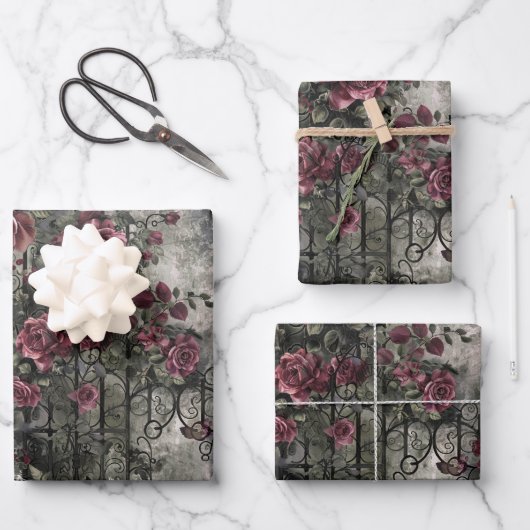 Viktorianisch Gotische Gartenmuster Rose Muster Geschenkpapier Set (Vorderseite)