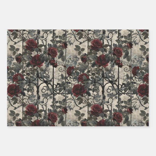 Viktorianisch Gotische Gartenmuster Rose Muster Geschenkpapier Set (Vorderseite)