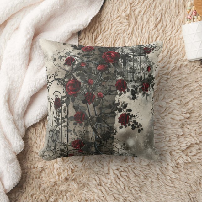 Viktorianisch Gotische Gartenmuster Rose Muster Kissen (Decke)
