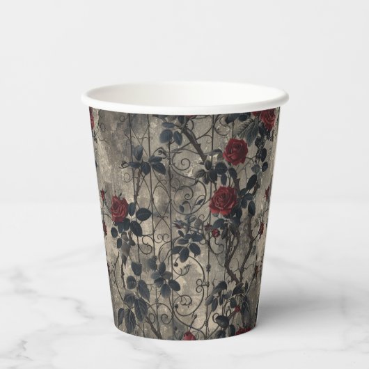 Viktorianisch Gotische Gartenmuster Rose Muster Pappbecher (Rückseite)