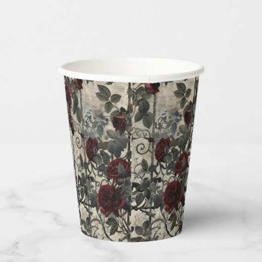 Viktorianisch Gotische Gartenmuster Rose Muster Pappbecher (Rechts)
