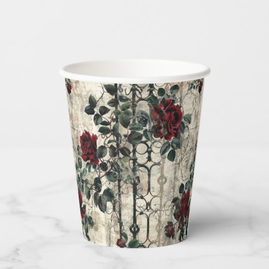 Viktorianisch Gotische Gartenmuster Rose Muster Pappbecher (Rückseite)