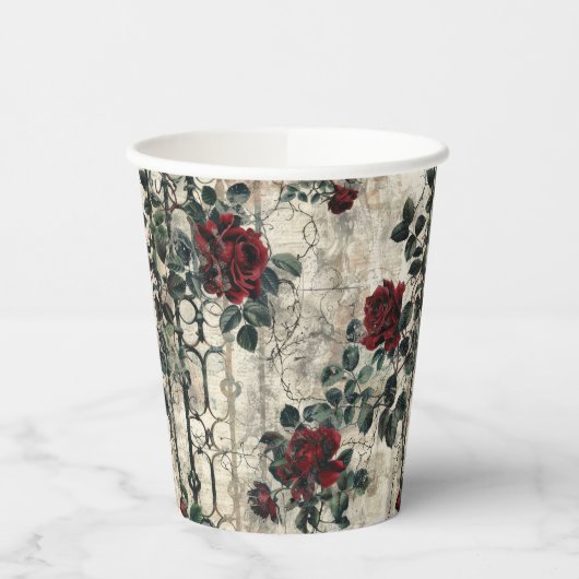 Viktorianisch Gotische Gartenmuster Rose Muster Pappbecher (Links)