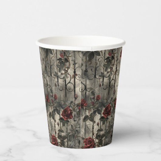 Viktorianisch Gotische Gartenmuster Rose Muster Pappbecher (Rechts)